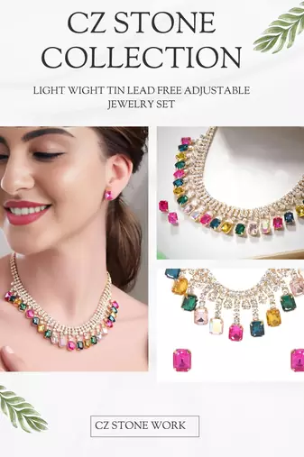 18 k gold plated dark multi color crystal ad gemstone-studded jewelry set