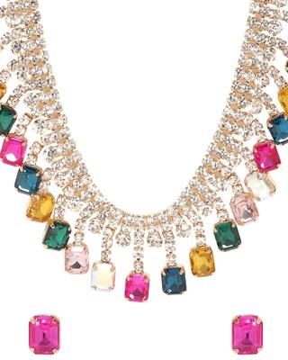 18 k gold plated dark multi color crystal ad gemstone-studded jewelry set 5