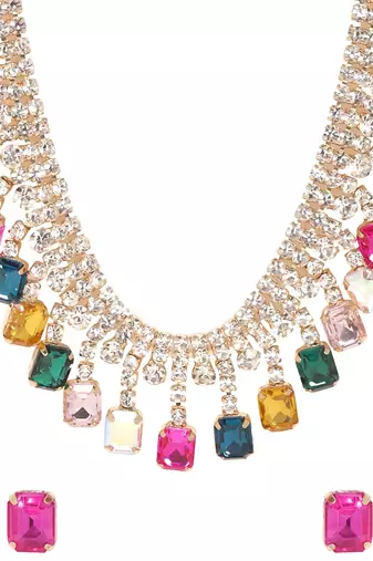 18 k gold plated dark multi color crystal ad gemstone-studded jewelry set