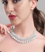 rhodium plated white color crystal ad gemstone-studded jewelry set