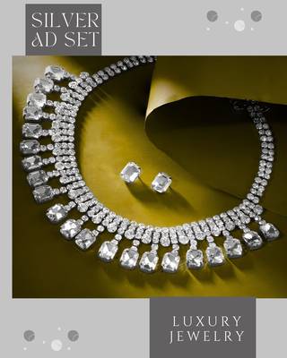 rhodium plated white color crystal ad gemstone-studded jewelry set 2