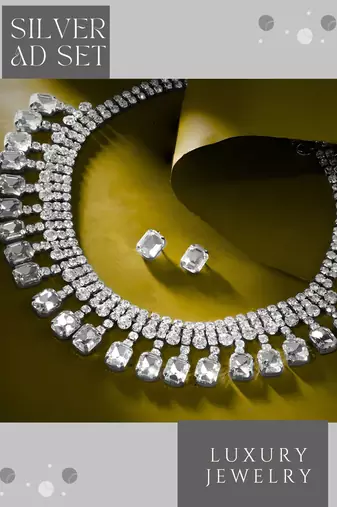 rhodium plated white color crystal ad gemstone-studded jewelry set