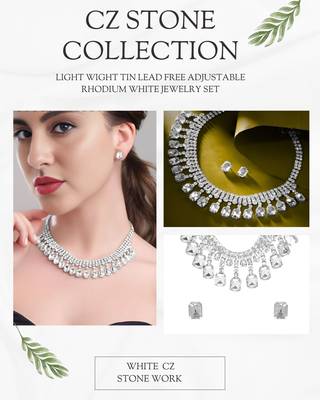 rhodium plated white color crystal ad gemstone-studded jewelry set 3