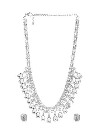 rhodium plated white color crystal ad gemstone-studded jewelry set 4