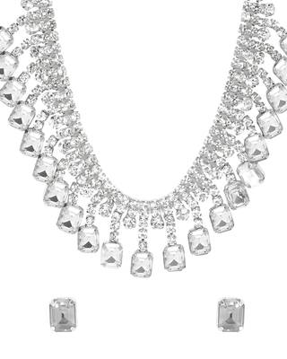 rhodium plated white color crystal ad gemstone-studded jewelry set 5