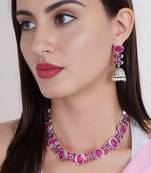 silver-plated multicolor stone studded & beaded oxidised jewellery set