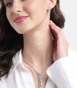 rhodium plated white color crystal ad gemstone-studded jewelry set