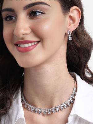 rhodium plated white color crystal ad gemstone-studded jewelry set 1