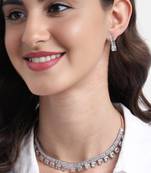rhodium plated white color crystal ad gemstone-studded jewelry set