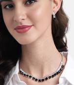 rhodium plated black color crystal ad gemstone-studded jewelry set
