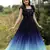 Blue faux georgette embroidery ombre print gown