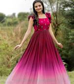 Pink faux georgette embroidery ombre print gown