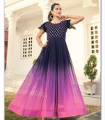 Wine faux georgette embroidery ombre print gown