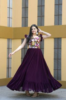 wine faux georgette with sequins multithreaded embroidered gown 1