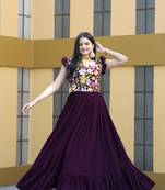 wine faux georgette with sequins multithreaded embroidered gown