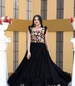 Black faux georgette with sequins multithreaded embroidered gown