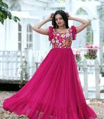 Pink faux georgette with sequins multithreaded embroidered gown