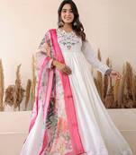 Multi chinnon printed sequins embroidery gown with dupatta