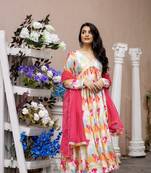 Multi chinnon printed sequins embroidery gown with dupatta