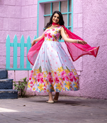 Multi chinnon printed sequins embroidery gown with dupatta