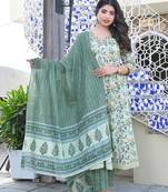 Multi color cotton  embriodery  mirror lace work anarkali  kurti pant dupatta  set