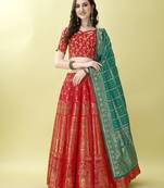 Red Woven Silk Lehenga Choli With Dupatta