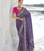 Embroidered violet bandhani patola embellished work georgette saree