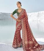 Embroidered maroon bandhani patola embellished work  georgette traditional saree