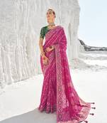Embroidered rani pink bandhani patola embellished work georgette traditional saree