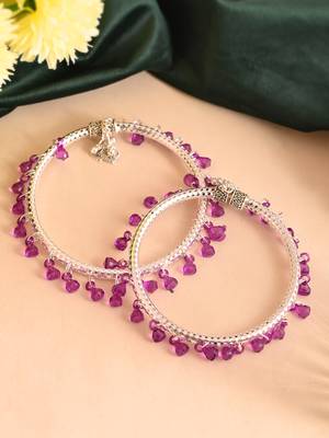 Purple beads circle silver-plated anklet for women. 1