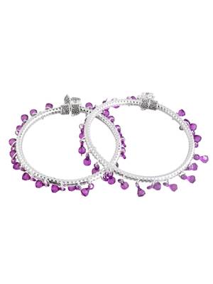 Purple beads circle silver-plated anklet for women. 2