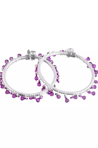 Purple beads circle silver-plated anklet for women.
