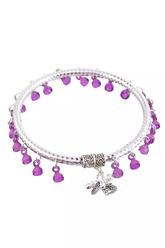 Purple beads circle silver-plated anklet for women.