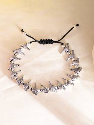 Silver- plated beads black traed anklet 1