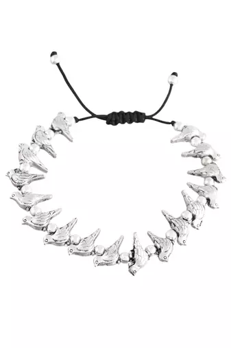 Silver- plated beads black traed anklet