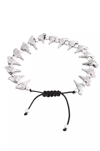 Silver- plated beads black traed anklet