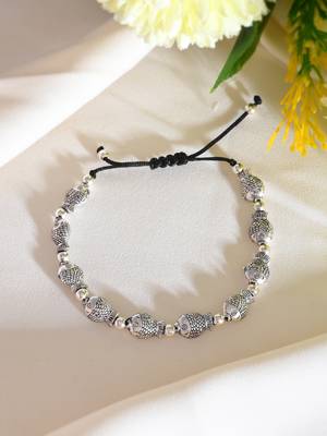 Silver- plated fish & beads black traed anklet 1