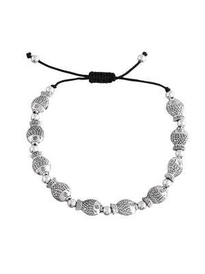 Silver- plated fish & beads black traed anklet 2