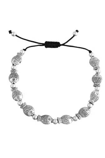 Silver- plated fish & beads black traed anklet