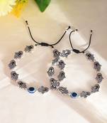 Silver-plated hand & beads evil eye black traed anklet