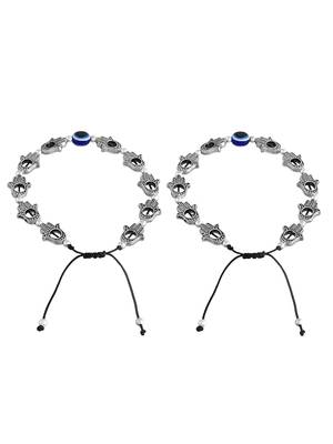Silver-plated hand & beads evil eye black traed anklet 2