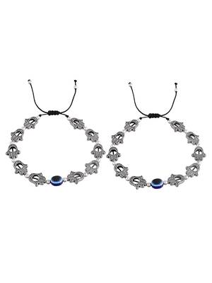 Silver-plated hand & beads evil eye black traed anklet 3