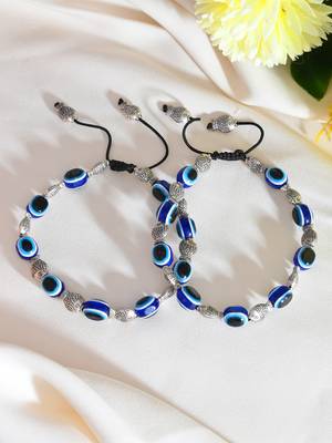 Silver-plated fish & beads evil eye black traed anklet 1