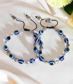 Silver-plated fish & beads evil eye black traed anklet