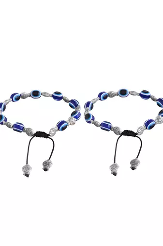 Silver-plated fish & beads evil eye black traed anklet