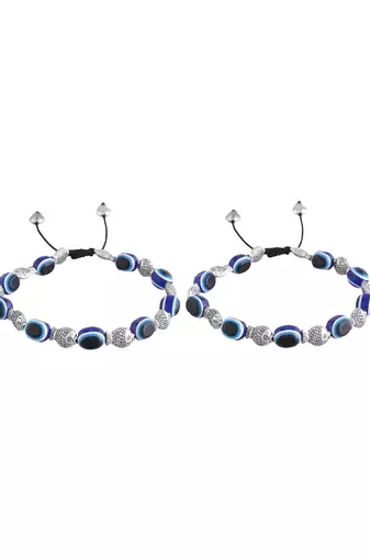 Silver-plated fish & beads evil eye black traed anklet
