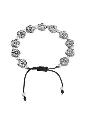 Silver-plated flower & beads  black traed anklet 2