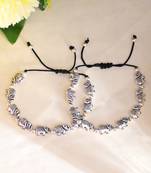 Silver-plated elephant & beads  black traed anklet