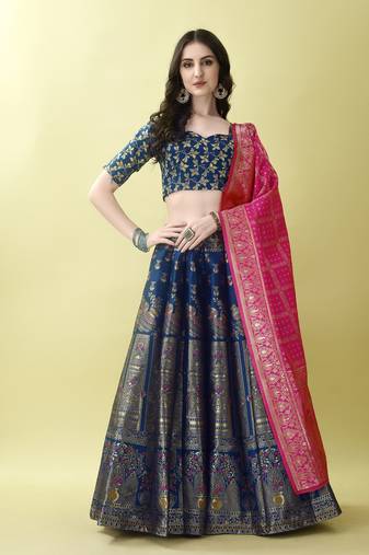 Morpich Woven Silk Lehenga Choli With Dupatta
