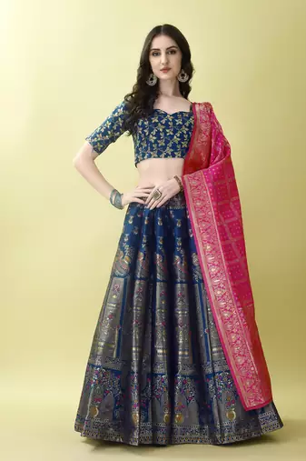 Morpich Woven Silk Lehenga Choli With Dupatta